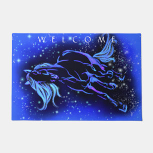 Magic Blue Horse Running At Starry Night - Welcome Doormat