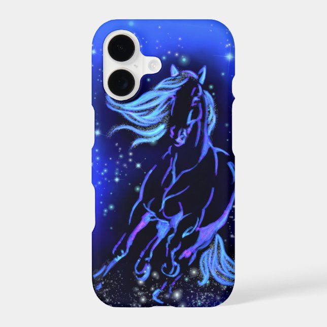 Magic Blue Horse Running In Moonlight Starry Night (Back)
