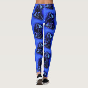 Magic Blue Horses Running At Starry Night Leggings