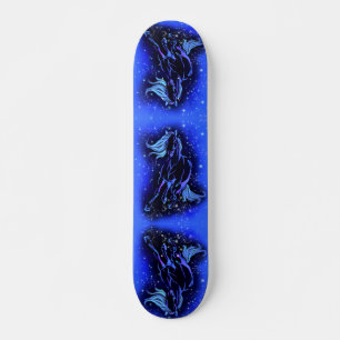 Magic Blue Horses Running At Starry Night Skateboard