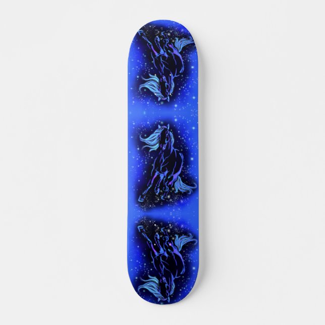 Magic Blue Horses Running At Starry Night Skateboard (Front)