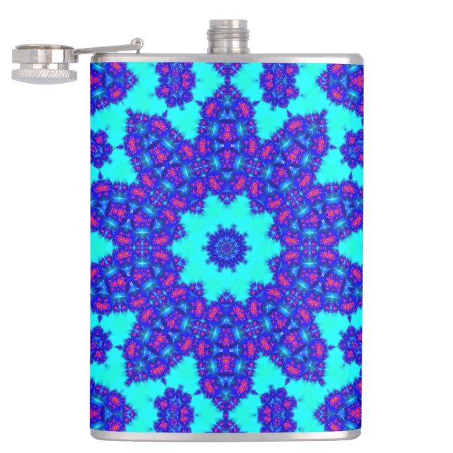 Magic Blue kaleidoscope flourished Hip Flask (Opened)