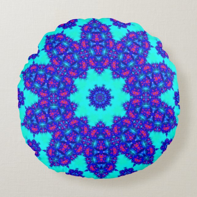 Magic Blue kaleidoscope flourished Round Cushion (Front)