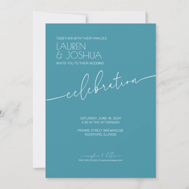 Magic Blue • Modern Minimalist Script Wedding Invitation (Front)
