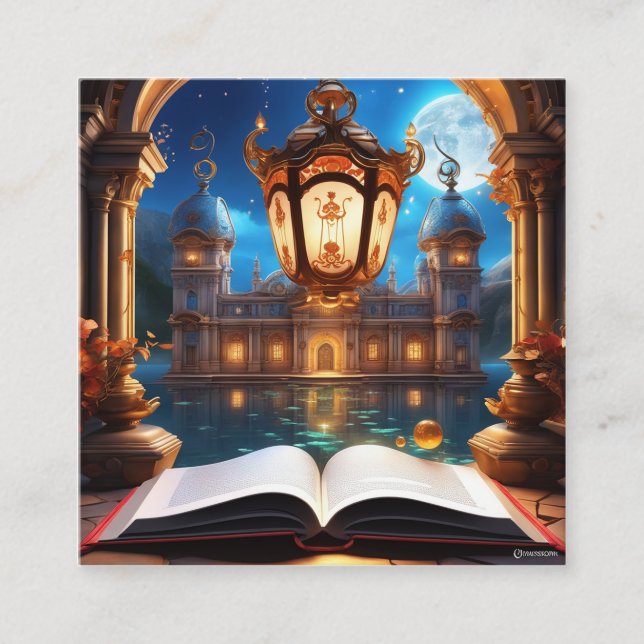 Magic Book in a Mysterious Utopian World Square Business Card (Front)