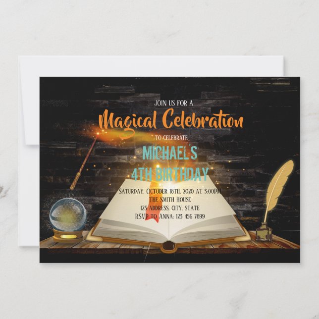 Magic book party invitation (Front)