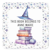 Magic, Books and Colourful Stars Book Label