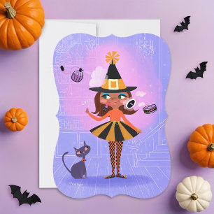 Magic Brown Hair Witch Lavender & Pink DIY Blank Invitation