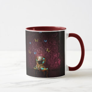 Magic Butterflies Mug With Maroon Rim
