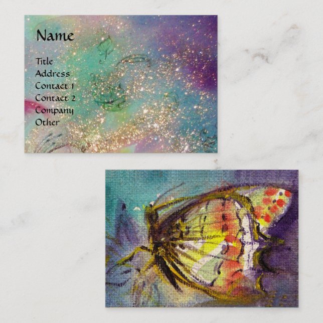 MAGIC BUTTERFLY Blue Green Yellow Gold Sparkles Business Card (Front/Back)