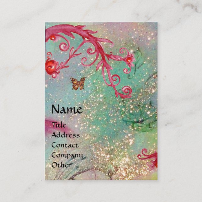 MAGIC BUTTERFLY blue green yellow gold sparkles Business Card (Front)