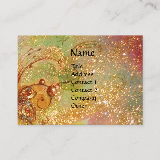 MAGIC BUTTERFLY green,yellow ,brown,gold sparkles Business Card (Front)