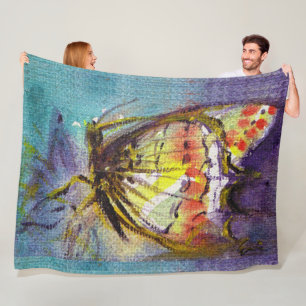 MAGIC BUTTERFLY IN BLUE FLEECE BLANKET