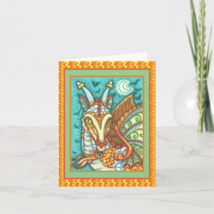 MAGIC CANDY CORN DRAGON, HALLOWEEN FANTASY BEAST HOLIDAY CARD