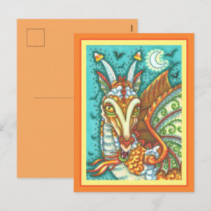 MAGIC CANDY CORN DRAGON, HALLOWEEN FANTASY BEAST HOLIDAY POSTCARD