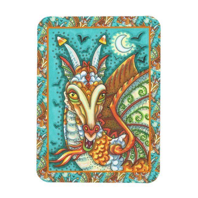 MAGIC CANDY CORN DRAGON, HALLOWEEN FANTASY BEAST MAGNET (Vertical)
