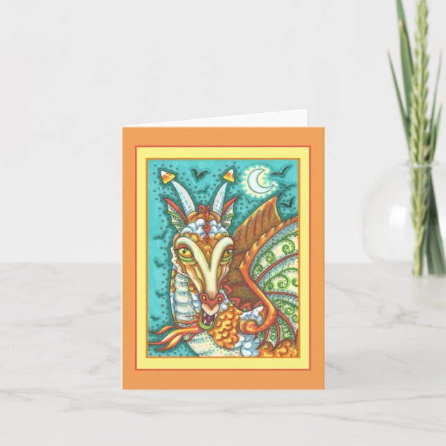MAGIC CANDY CORN DRAGON, HALLOWEEN FANTASY Blank Card (Front)