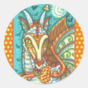 MAGIC CANDY CORN DRAGON, HALLOWEEN FANTASY CLASSIC ROUND STICKER