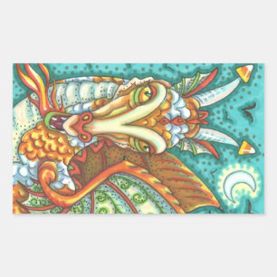 MAGIC CANDY CORN DRAGON, HALLOWEEN FANTASY RECTANGULAR STICKER