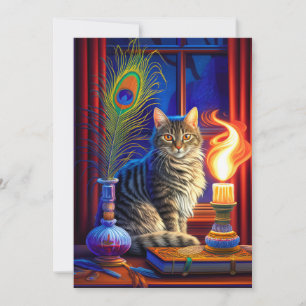 Magic Cat and Swing Ghost Halloween Invitation
