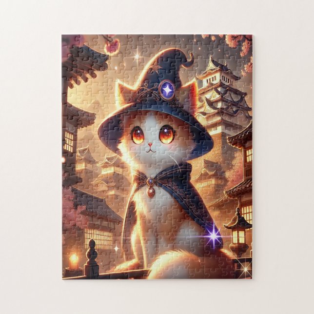 Magic Cat & Japanese Castle | Fantasy Puzzle (Vertical)