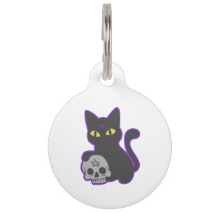 Magic cat with ghotic skull - Choose back color Pet Tag