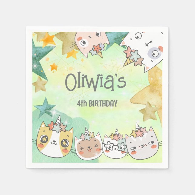 Magic caticorn birthday Paper Napkin (Front)