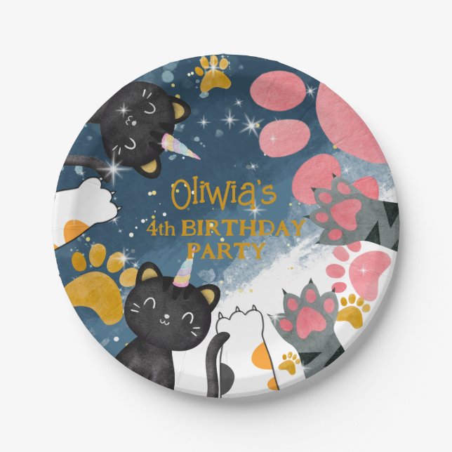 Magic caticorn birthday Paper Plate (Front)