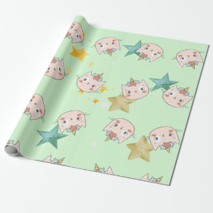 Magic caticorn birthday wrapping paper