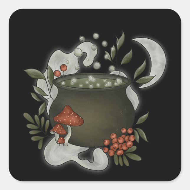 Magic Cauldron with Rowan Potion Square Sticker (Front)