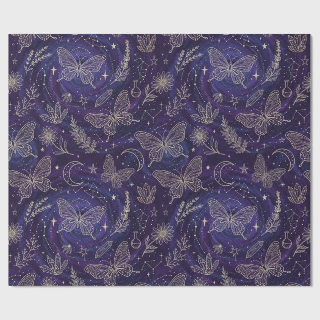 Magic Celestial Garden with Butterflies, Lavender Wrapping Paper (Flat)