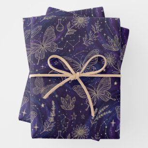 Magic Celestial Garden with Butterflies, Lavender Wrapping Paper Sheet