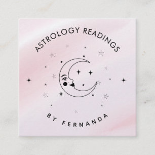 Magic Celestial Moon Pink Sparkle Astrology Square Business Card