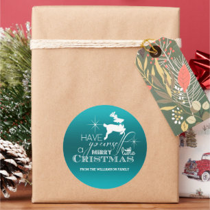 Magic Christmas Reindeer (blue) Personalised Classic Round Sticker