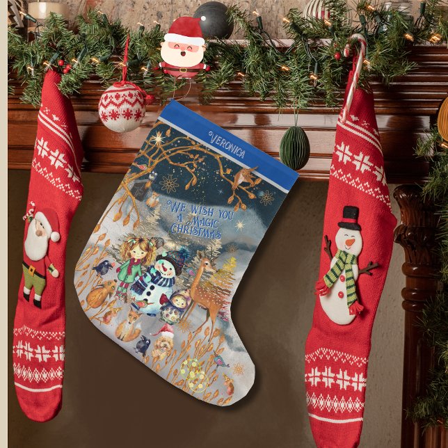 Magic Christmas Snowman & Friends Large Christmas Stocking (Magic Christmas Snowman & Friends Large Christmas Stocking)