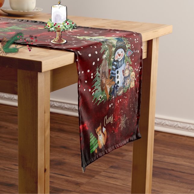 Magic Christmas Snowman & friends Red Table Runner (Magic Christmas Snowman & friends Red Table Runner)