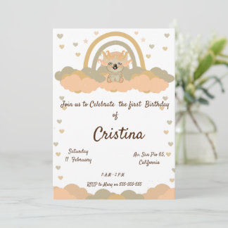 Magic Cloud Rainbow Koala bear Party Invitation