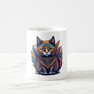 Magic Contour Watercolor Bohemian Cat Coffee Mug