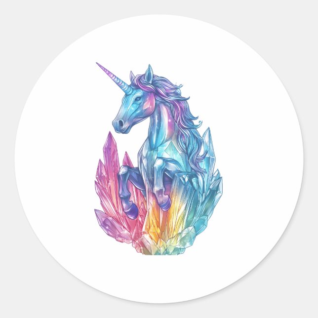 Magic Crystal Cave Unicorn (1) Classic Round Sticker (Front)