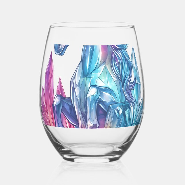 Magic Crystal Cave Unicorn (1) Stemless Wine Glass (Front)