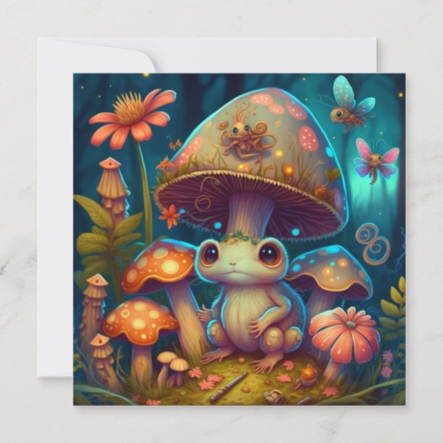 Magic cute frog mushroom   card (Front)