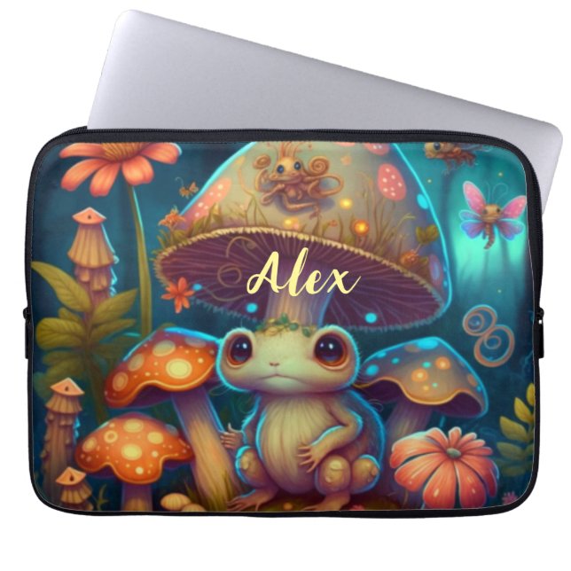 Magic cute frog mushroom laptop sleeve (Front)