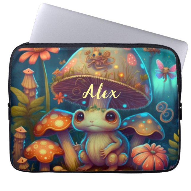 Magic cute frog mushroom    laptop sleeve (Front)