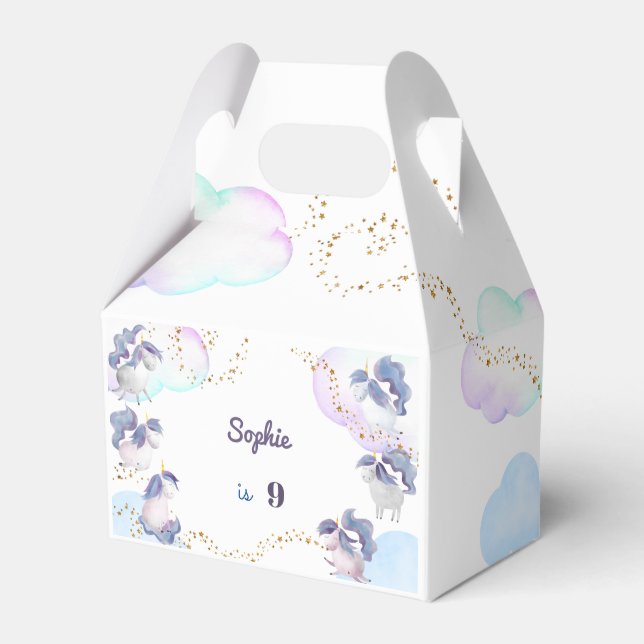 Magic cute unicorns kids birthday favour box (Front Side)