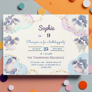 Magic cute unicorns kids birthday invitation