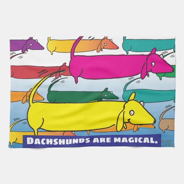 Magic Dachshunds Tea Towel (Horizontal)