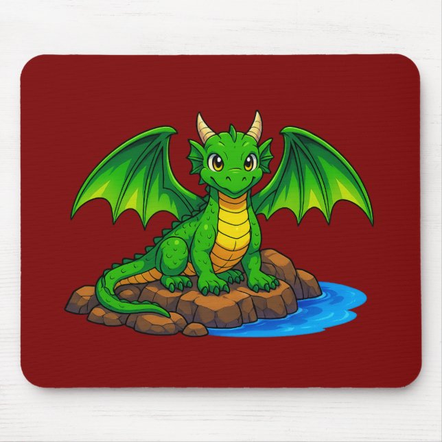 Magic dragon sitting on the rocks mouse mat (Front)
