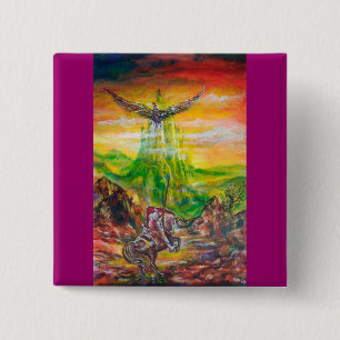 MAGIC DUEL BETWEEN BRADAMANT AND NEGROMANCER 15 CM SQUARE BADGE