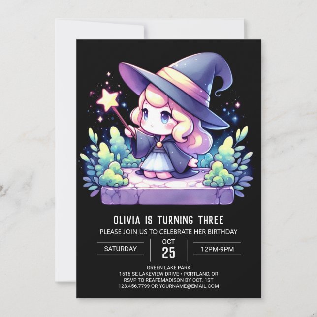 Magic Elegant Wizard Birthday Invitation (Front)