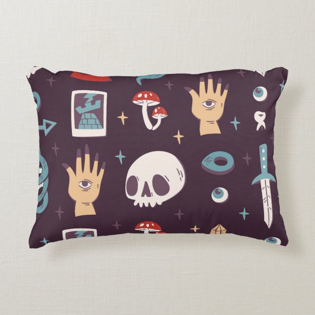Magic elements: skull, tarot seamless decorative cushion (Front)